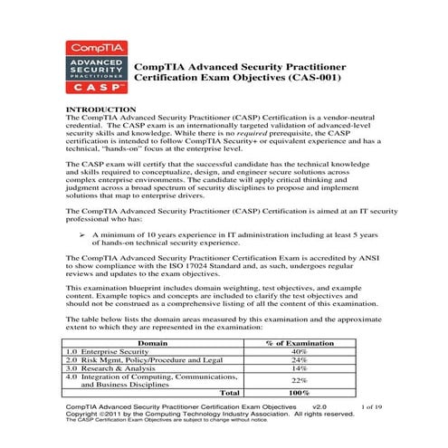 CompTIA CAS-002 VCE Outline