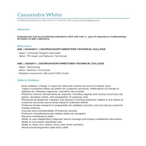 Cassandra white resume may 2016