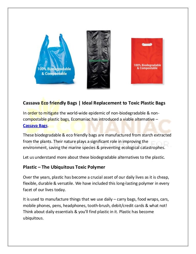 Cassava Eco friendly Bags | Ideal Replacement to Toxic Plastic Bags Cassava Eco friendly Bags | Ideal Replacement to Toxic Plastic Bags