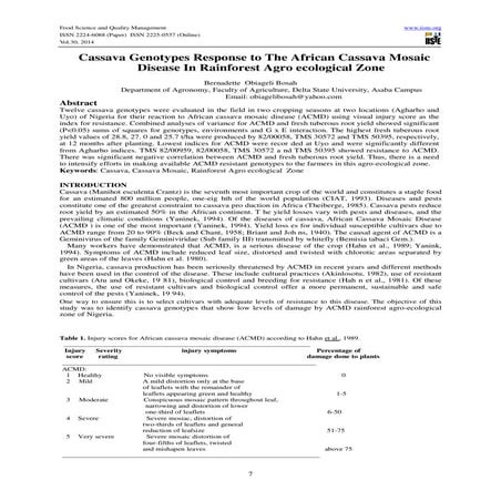 Cassava genotypes response to the african cassava mosaic