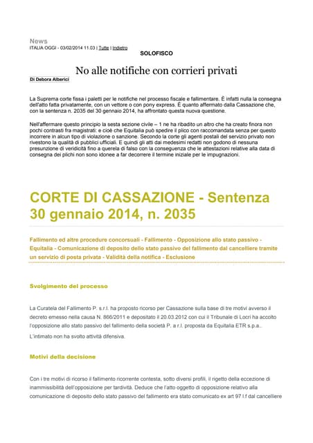 Cassazione per notifica atti