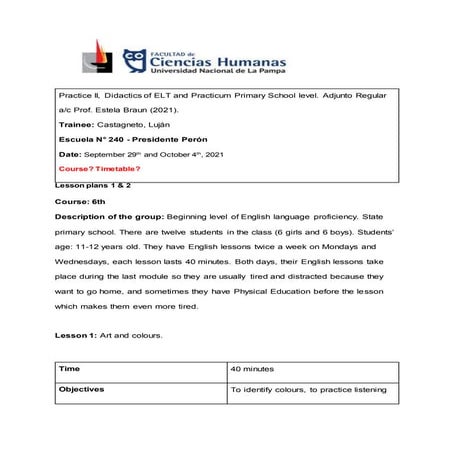 Castagneto   lesson plans 1 &amp; 2