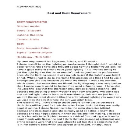 Cast & Crew Requirements - 4018