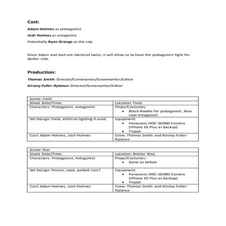 Cast and production/ Production Schedule