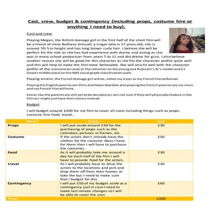 Cast, crew, budget...