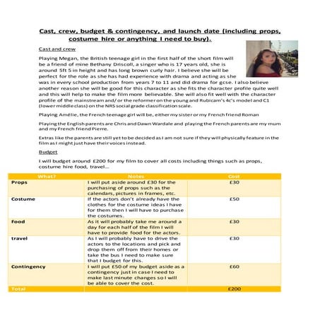 Cast, crew, budget...