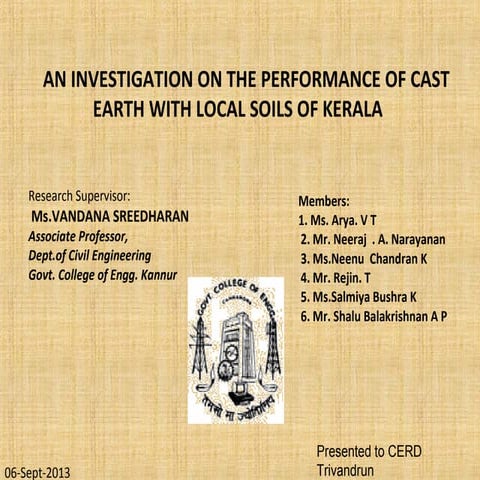 Cast earth with local soils of kerala
