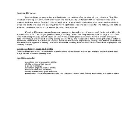 Researching into the role of Casting director | PDF