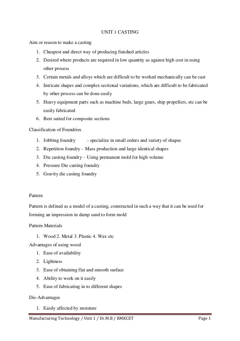 Casting unit 1 notes