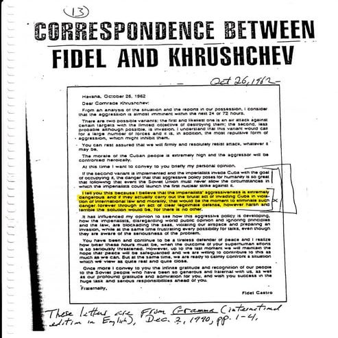 Fidel Castro Khrushchev correspondence | PDF