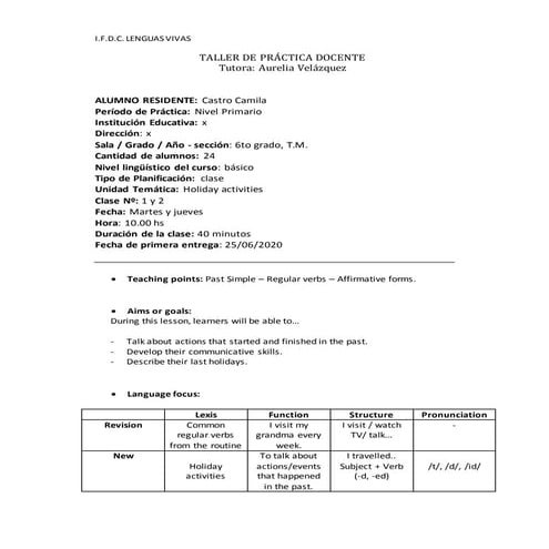 Mock lesson plans for Primary Level