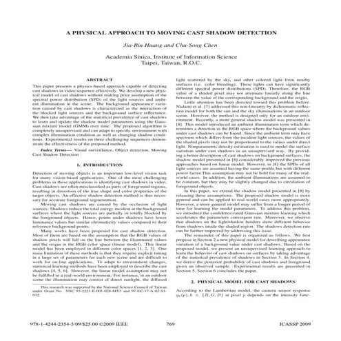 A Physical Approach to Moving Cast Shadow Detection (ICASSP 2009)