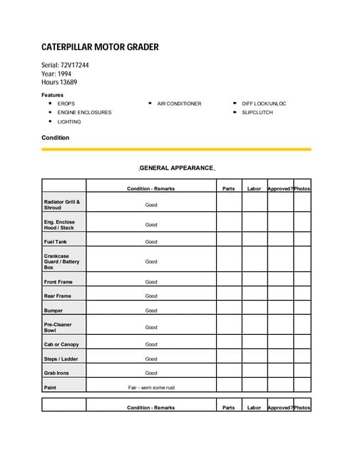 CAT 140 H 2ZK4910 MOTOR GRADER EVALUATION | PDF