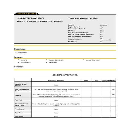CAT 950FII 8TK00986 WHEEL LOADER INSPECTION REPORT | PDF