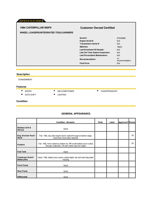 CRAWLER DOZERS CAT D6R-XL GJB00707 INSPECTION REPORT | PDF