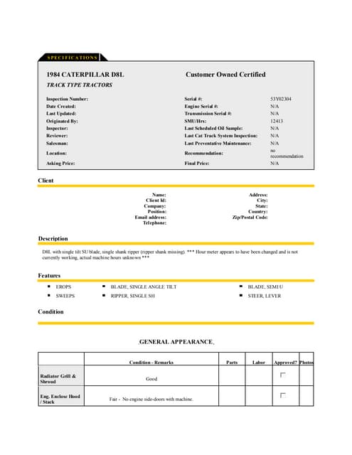 CAT 980G 2KR00876 WHEEL LOADER INSPECTION REPORT | PDF | Business and ...
