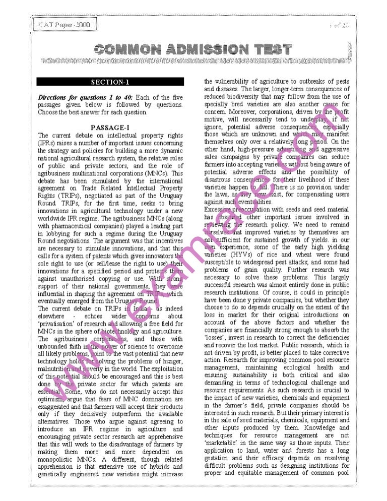 Cat 2000 Previous Year Question Paper With Answer Key - 