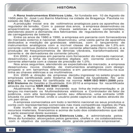 catálogo geral dos instrumentos elétricos da Renz Indústria