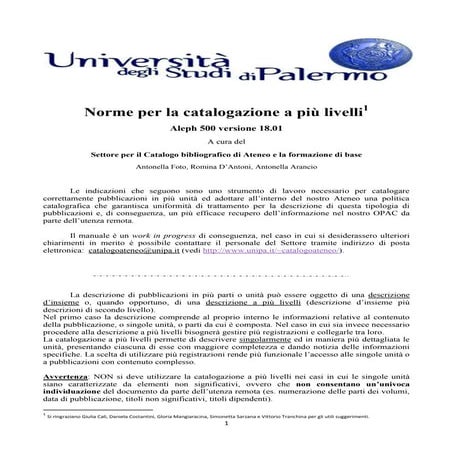 Catalogazione d'insieme e a più livelli