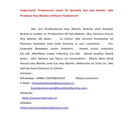key blanks catalogue PDF Xianpai | PDF