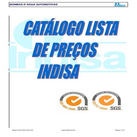 Catalogo bomba dagua INDISA
