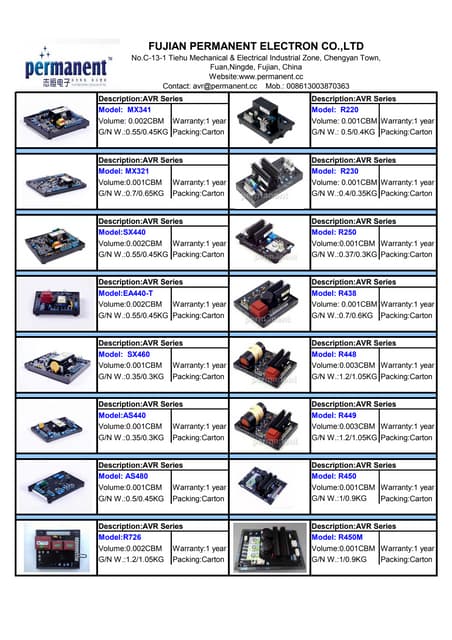 Generator spare parts catalogue