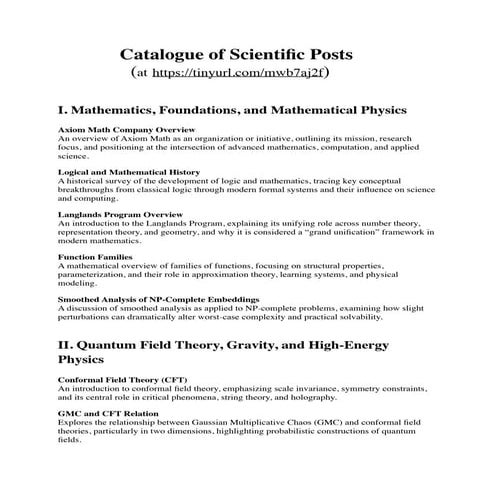 Catalogue of over 50 Recent Scientific Posts https://tinyurl.com ...