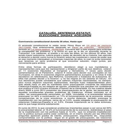 Cataluña. Sentencia Estatut. Diadas. acelerón