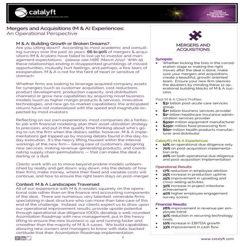 Catalyft Mergers and Acquisitions Experiences