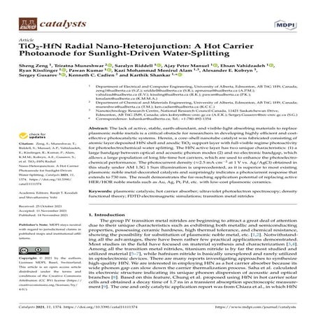 TiO2-HfN Radial Nano-Heterojunction: A Hot Carrier Photoanode for Sunlight-Dr...