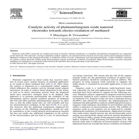 Catalytic activity of platinum tungsten oxide nanorod electrodes towards elec...