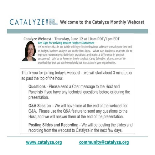 Catalyze Webcast - Carey Schwaber From Forrester Research - 10 Tips For Drivi...