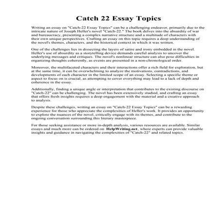 Catch 22 Essay Topics. catch22-studyguide