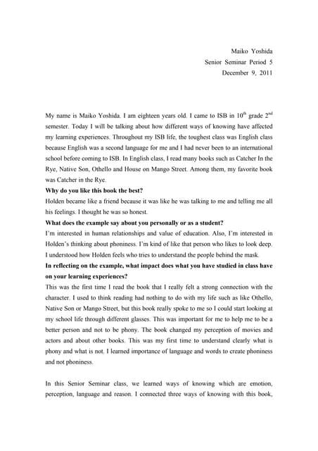 Essays On The Yellow Wallpaper Catcherintheryephpappthumbnailjpgcb Science And Technology Essay Topics also Persuasive Essay Ideas For High School Catcher In The Rye High School Admission Essay Sample