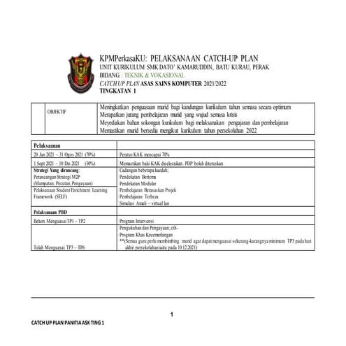 Catch up plan ask ting 1