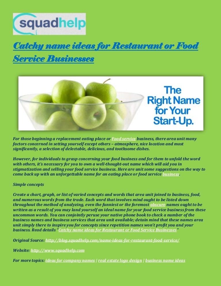 Catchy Name Ideas For Restaurant Or Food Service Businesses
