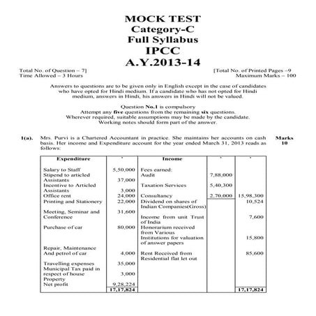 CA IPCC Exam Sample Paper | PDF