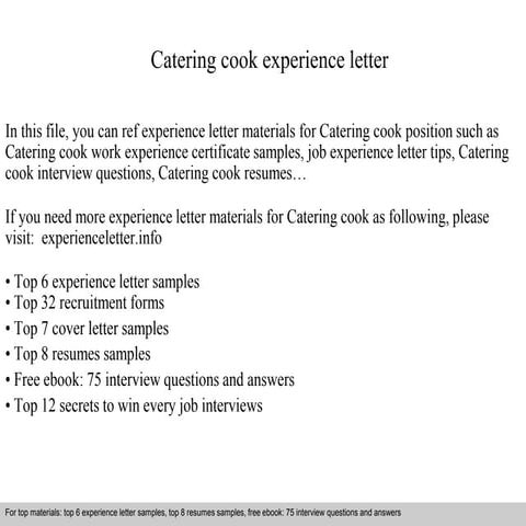 Catering cook experience letter | PPT