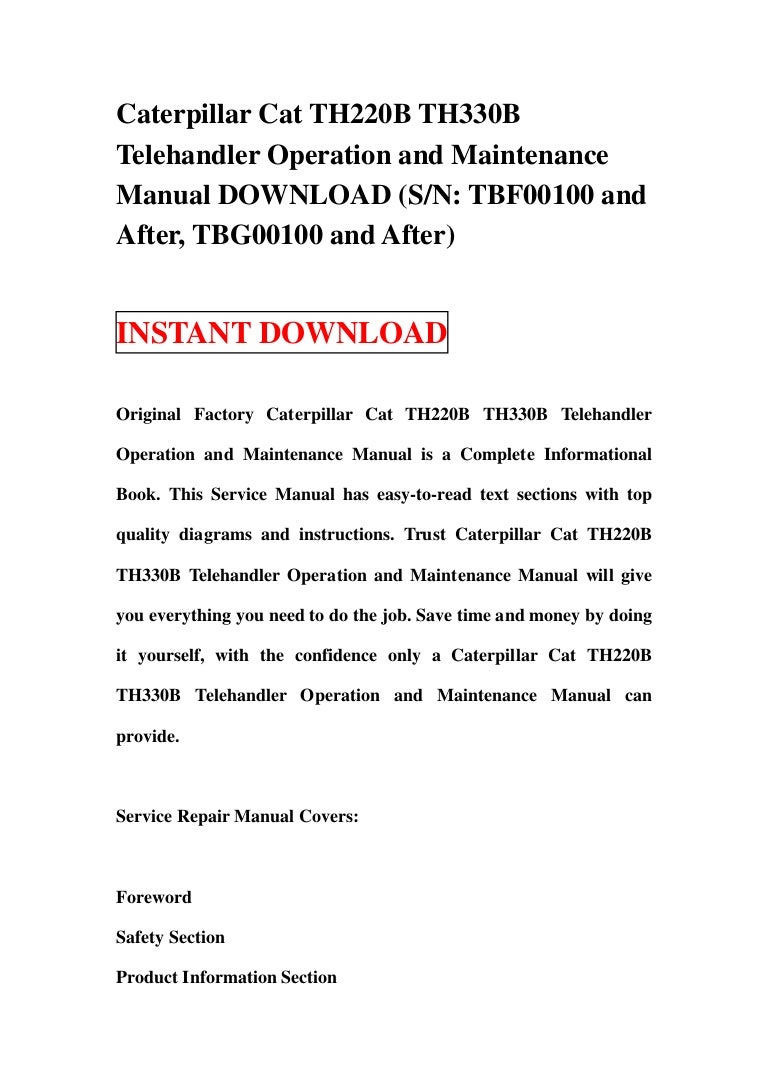 Caterpillar cat th220 b th330b telehandler operation and maintenance