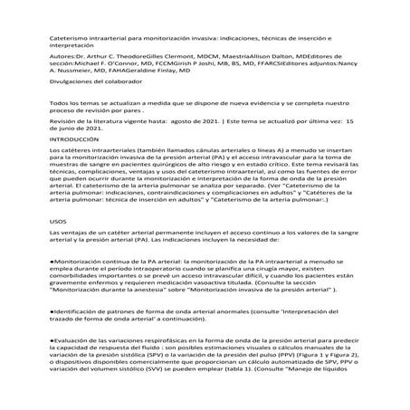 Cateterismo intraarterial para monitorización invasiva