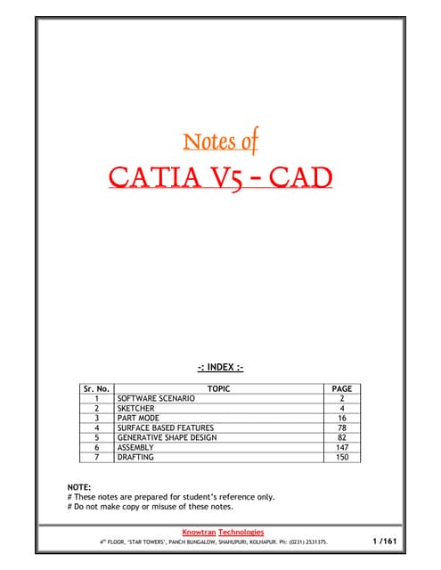 Catia v5  NOTES