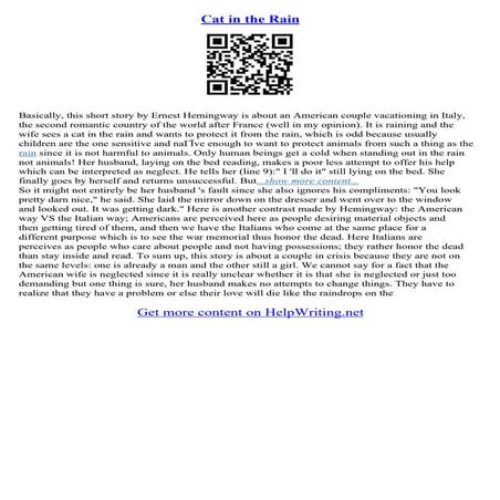 Cat In The Rain Essay | PDF
