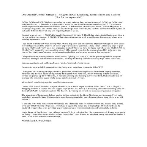Cat Licensing: One Animal Control Officer's Thoughts