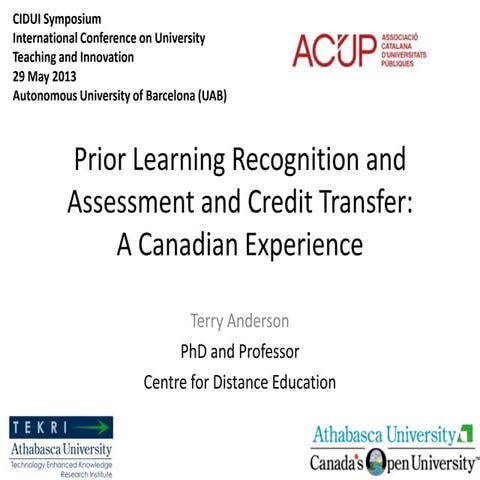 Credit transfer and Prior Learning Assessment and Recognition