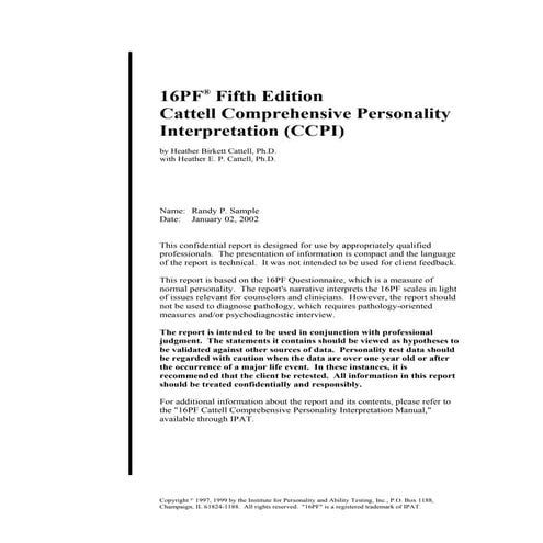 Cattell comprehensive personality report | PDF