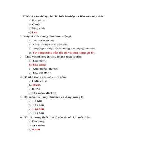 Câu hỏi trắc nghiệm môn kỹ năng ứng dụng công nghệ thông tin có giải đáp