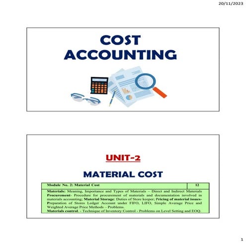 Cost Accounting: Unit-2Material Cost