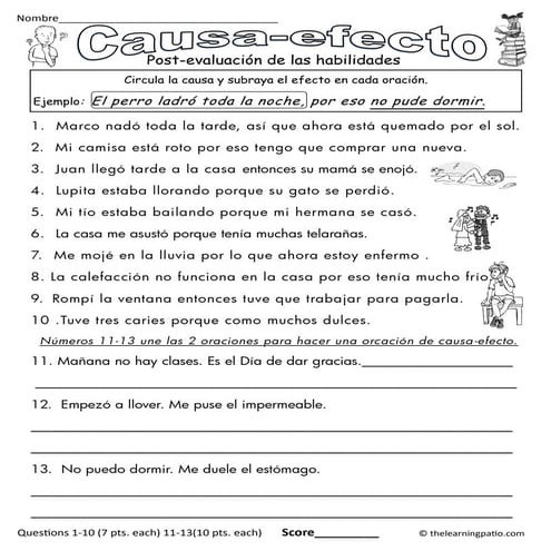 Causa efecto. Hoja de ejercicios