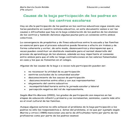 Causas de la baja participación de los padres en los centros escolares