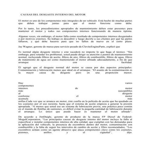 Causas del desgaste interno del motor | DOCX
